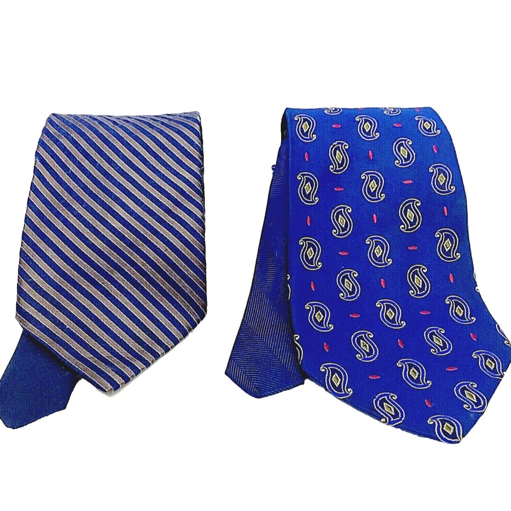 Tommy Hilfiger 2 Vintage Ties Blue Repp Stripe Paisley Geometric Silk Y2K Preppy